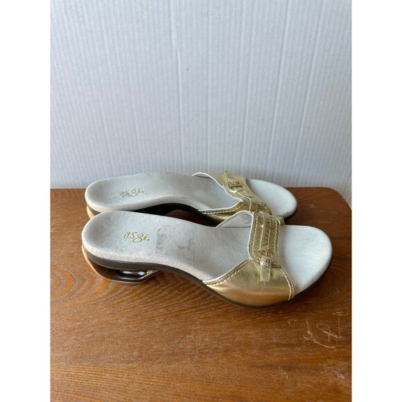 Vintage ASGI Gold Slip-On Leather Upper Sandals Size 8 Sku 2941 - Picture 2 of 11
